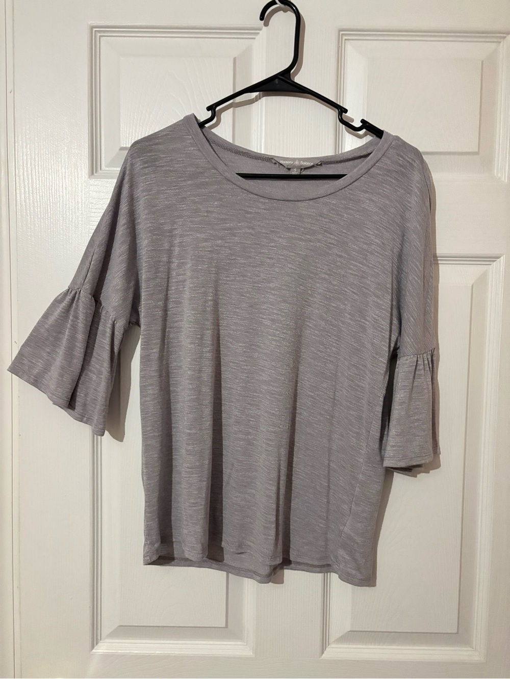 Women's Light Gray Ruffle Sleeve Top